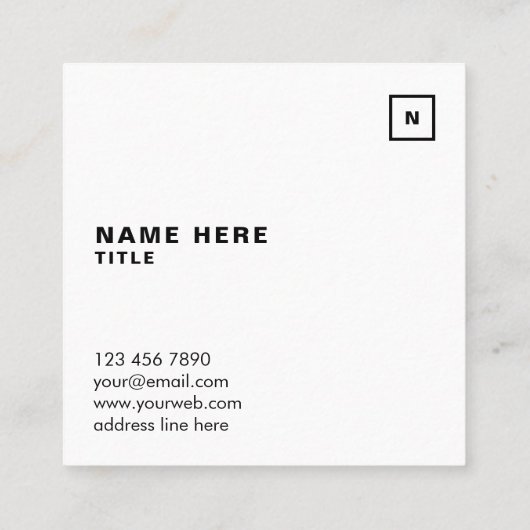 最小主義のシンプルなモノクロ正方形の名刺 スクエア名刺 (裏面)