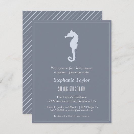 最小主義のタツノオトシゴの海のベビーシャワー招待状 招待状 (正面/裏面)