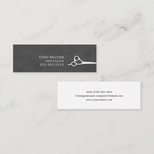 最小主義のダークグレーの白は美容師を切ります スキニー名刺 (正面/裏面)