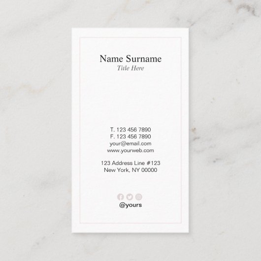 最小主義のパステル調ピンクのタイプエラーの縦の名刺 名刺 (裏面)