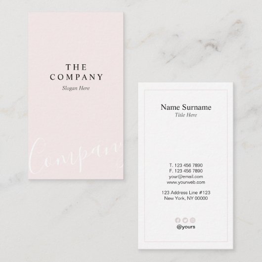 最小主義のパステル調ピンクのタイプエラーの縦の名刺 名刺 (正面/裏面)