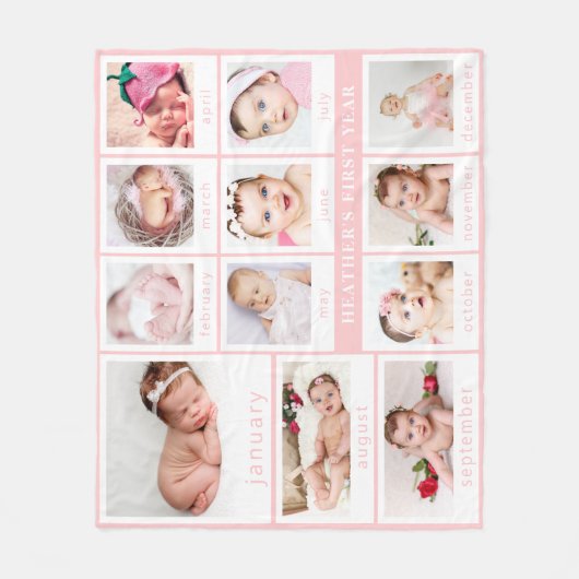最小主義のピンクのベビーの最初年の写真 フリースブランケット (正面)