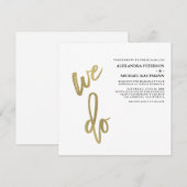 最小主義のフェイクな金ゴールドのタイポグラフィの結婚 招待状 (正面/裏面)