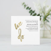 最小主義のフェイクな金ゴールドのタイポグラフィの結婚 招待状 (スタンド正面)