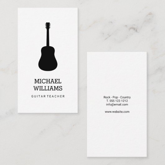 最小主義のミュージシャンのアコースティックギター 名刺 (正面/裏面)