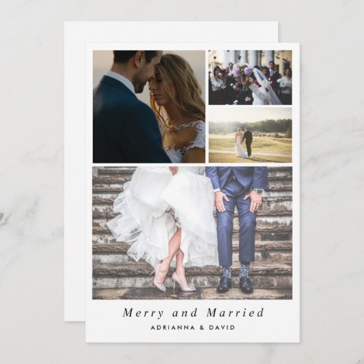 最小主義のメリーで、結婚したなカップルの写真の結婚式 シーズンカード (正面/裏面)