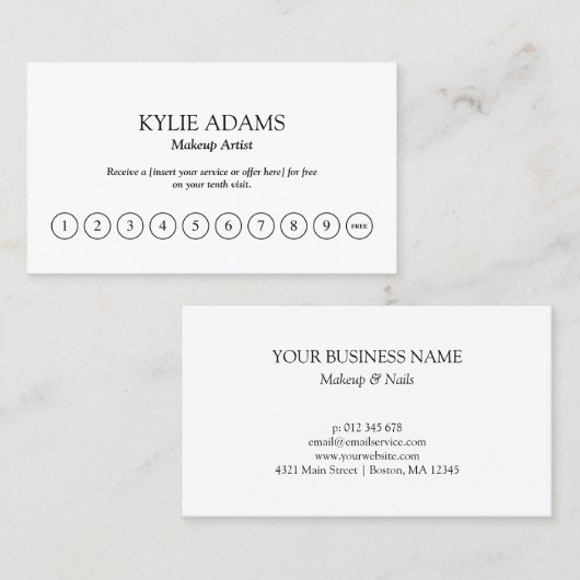 最小主義のメーキャップアーティストのロイヤリティのパンチカード ロイヤリティカード (正面/裏面)