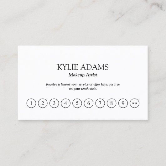 最小主義のメーキャップアーティストのロイヤリティのパンチカード ロイヤリティカード (正面)