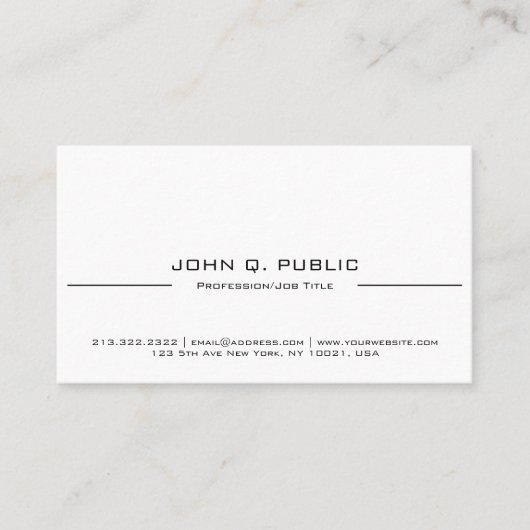 最小主義のモダンでエレガントで明白な白 名刺 (正面)