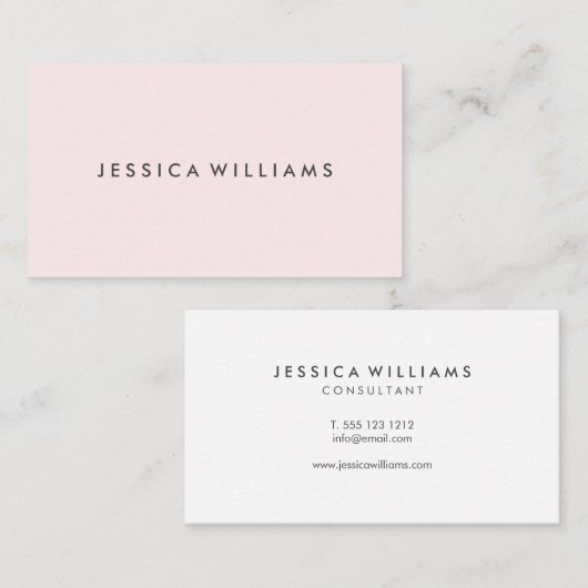 最小主義のモダンでシックな赤面のピンク 名刺 (正面/裏面)