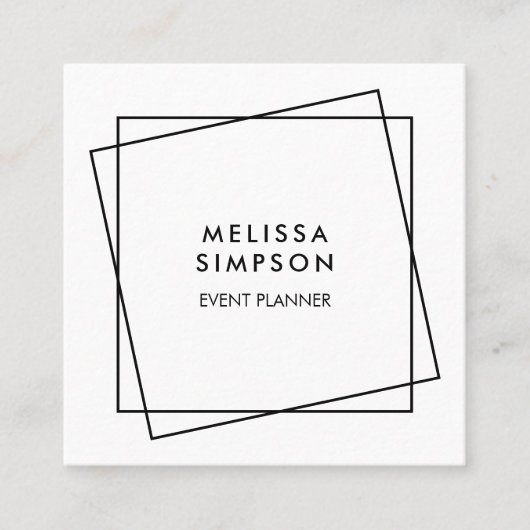 最小主義のモダンで幾何学的な白黒 スクエア名刺 (正面)