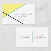 最小主義のモダンで幾何学的な黄色及びティール（緑がかった色） 名刺 (正面/裏面)