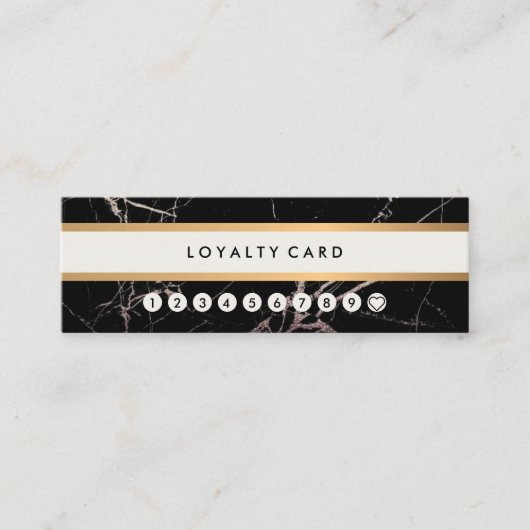 最小主義のモダンで黒い大理石の金ゴールドのストライプのロイヤリティ スキニー名刺 (正面)
