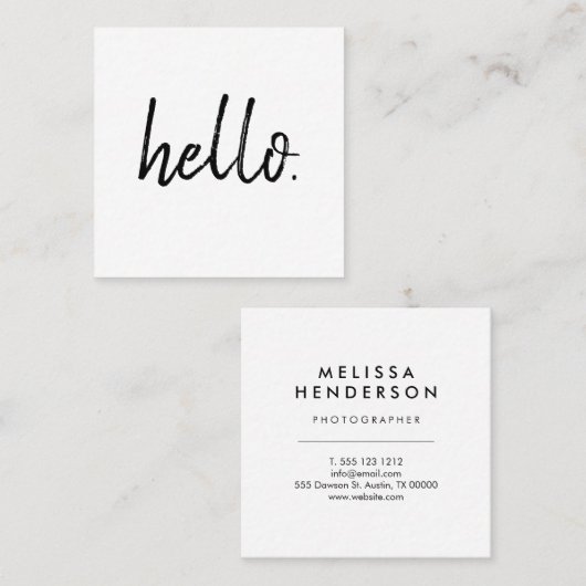 最小主義のモダンな手書きのブラシこんにちは スクエア名刺 (正面/裏面)