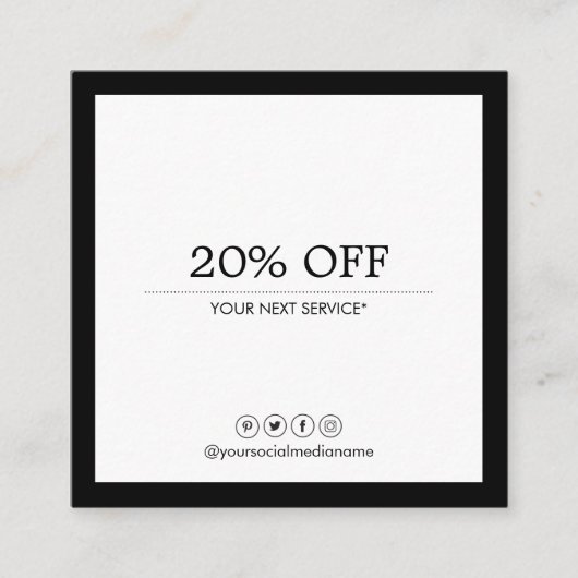 最小主義のモダンな社会的な媒体豪華なB&Wの割引 スクエア名刺 (正面)