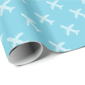 最小主義のモダンな飛行機のシルエットパターン青 ラッピングペーパー (ロールコーナー)