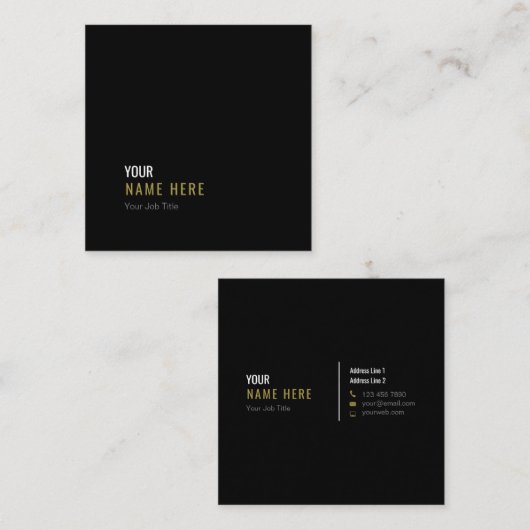 最小主義のモダンな黒い正方形の名刺をきれいにして下さい スクエア名刺 (正面/裏面)