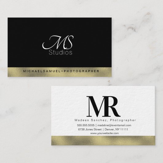 最小主義のモノクロ金ゴールドの写真撮影デザイナー 名刺 (正面/裏面)