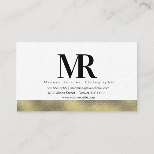 最小主義のモノクロ金ゴールドの写真撮影デザイナー 名刺 (裏面)