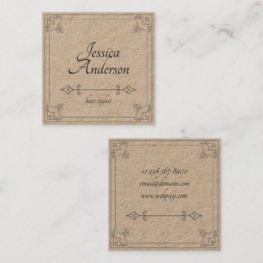 最小主義のヴィンテージのシンプルなクラフトの美容師 スクエア名刺 (正面/裏面)