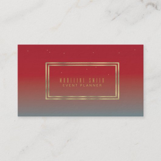 最小主義の二重縁の金ゴールドホイルフレームの勾配の赤 名刺 (正面)