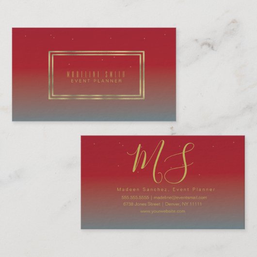 最小主義の二重縁の金ゴールドホイルフレームの勾配の赤 名刺 (正面/裏面)