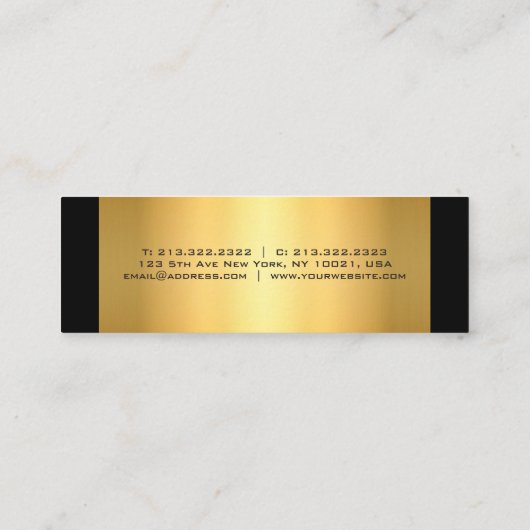 最小主義の専門のモダンな黒および金ゴールド スキニー名刺 (裏面)