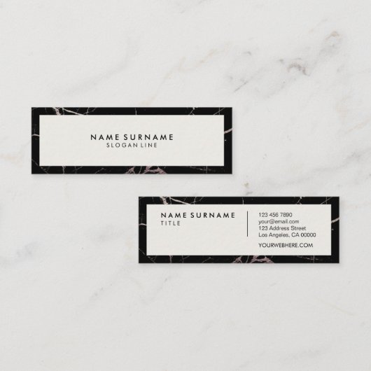 最小主義の専門の黒い大理石のボーダーアイボリー スキニー名刺 (正面/裏面)