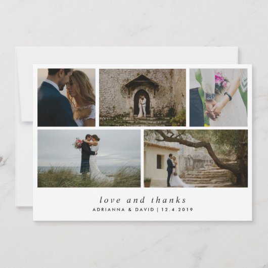最小主義の愛および感謝のカップルの写真の結婚式 サンキューカード (正面)