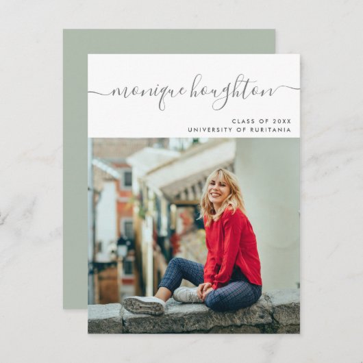 最小主義の手書きの一流の写真の卒業パーティー インビテーションポストカード (正面/裏面)