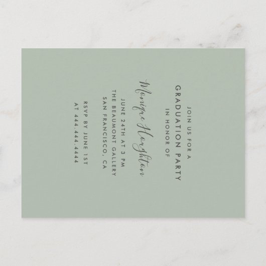 最小主義の手書きの一流の写真の卒業パーティー インビテーションポストカード (裏面)