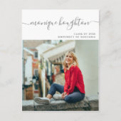 最小主義の手書きの一流の写真の卒業パーティー インビテーションポストカード (正面)