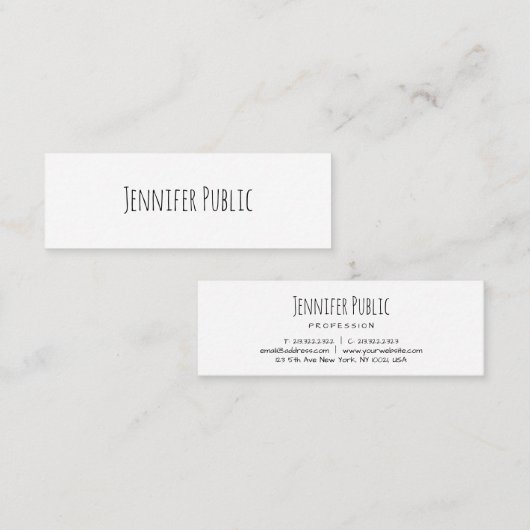 最小主義の手書きの原稿のモダンのテンプレート スキニー名刺 (正面/裏面)