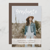 最小主義の手書きの原稿の写真の卒業 案内状 (正面/裏面)