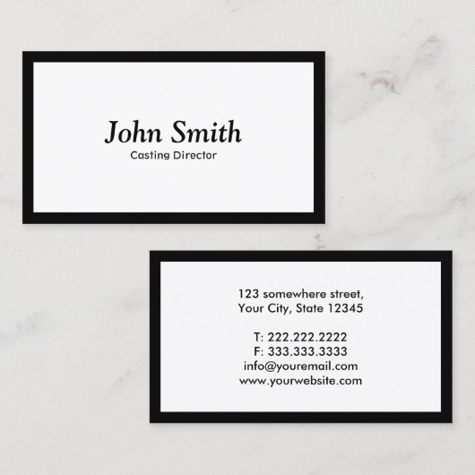 最小主義の明白で黒いボーダーキャスティング・ディレクター 名刺 (正面/裏面)