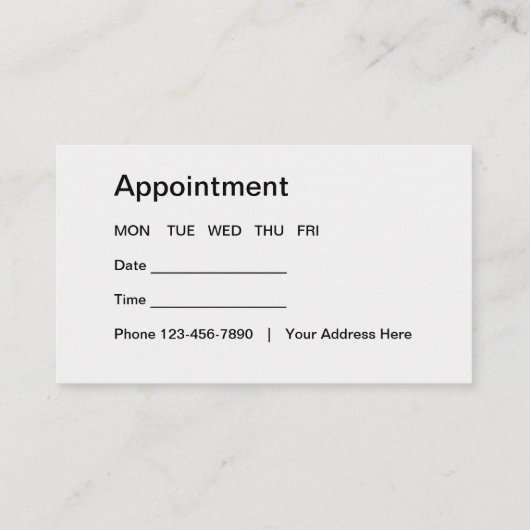 最小主義の歯科医のオフィスのアポイントメント 名刺 (裏面)