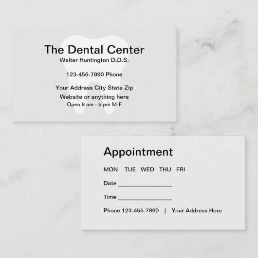 最小主義の歯科医のオフィスのアポイントメント 名刺 (正面/裏面)