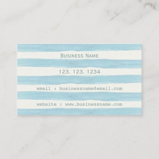 最小主義の淡いブルーの水彩画は縞で飾ります 名刺 (裏面)