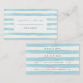 最小主義の淡いブルーの水彩画は縞で飾ります 名刺 (正面/裏面)