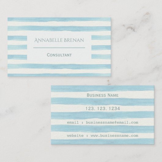 最小主義の淡いブルーの水彩画は縞で飾ります 名刺 (正面/裏面)