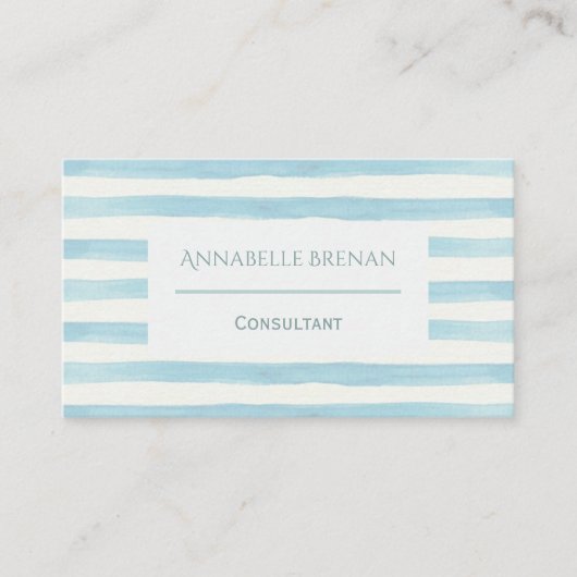最小主義の淡いブルーの水彩画は縞で飾ります 名刺 (正面)