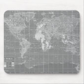 最小主義の灰色のヴィンテージの世界地図 マウスパッド (正面)