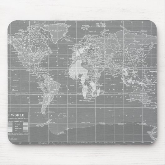最小主義の灰色のヴィンテージの世界地図 マウスパッド (正面)