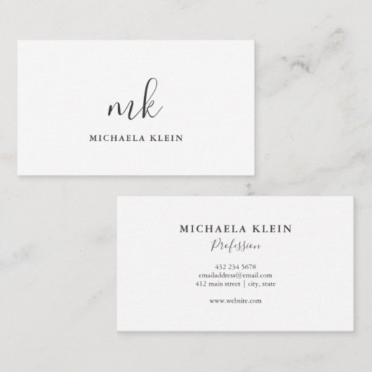 最小主義の白い及び灰色の原稿のモノグラム 名刺 (正面/裏面)