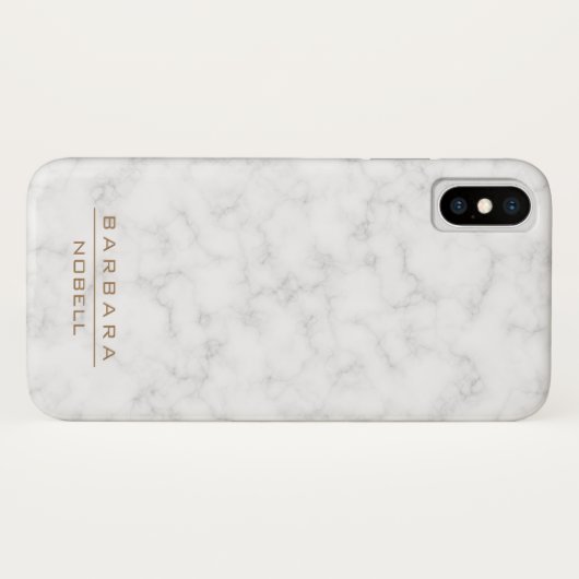 最小主義の白い大理石のモノグラムの金ゴールドのiPhone X Case-Mate iPhoneケース (裏面(横))