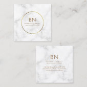 最小主義の白い大理石の円の金ゴールドのモノグラム スクエア名刺 (正面/裏面)