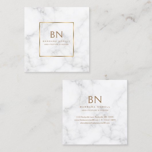 最小主義の白い大理石の金ゴールドのモノグラム スクエア名刺 (正面/裏面)
