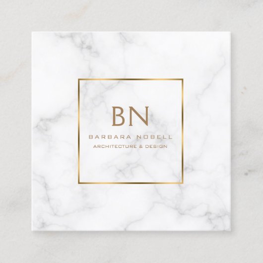 最小主義の白い大理石の金ゴールドのモノグラム スクエア名刺 (正面)