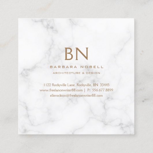 最小主義の白い大理石の金ゴールドのモノグラム スクエア名刺 (裏面)