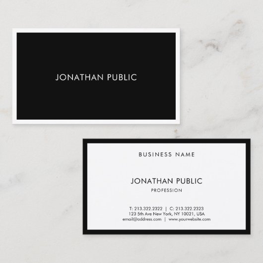 最小主義の白黒のモダンでエレガントで明白な上品 名刺 (正面/裏面)